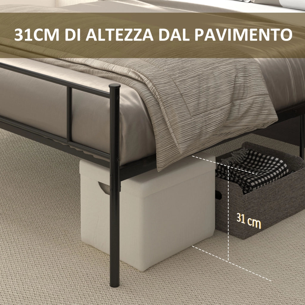 Letto Matrimoniale in Acciaio con Doghe Integrate, Testiera e Pediera ¨C Minimal ¨C 160x200 cm