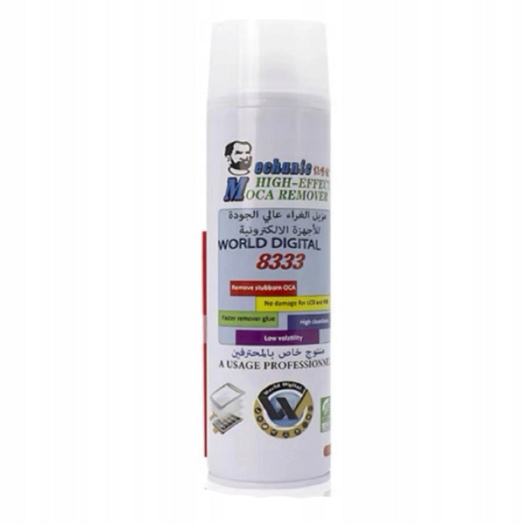 Spray Rimuovi Colla OCA/LOCA Mechanic 8333 – Alta Purezza 550ml | Per LCD e OLED | Servizio GSM, Rigenerazione Schermi