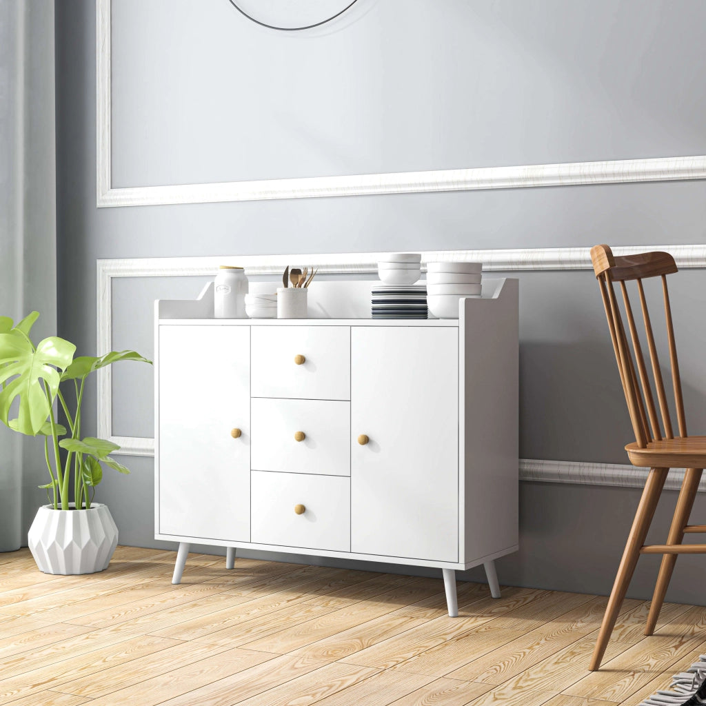 Credenza Moderna con 3 Cassetti e 2 Ante ¨C Minimal ¨C Bianco 90x32x80 cm