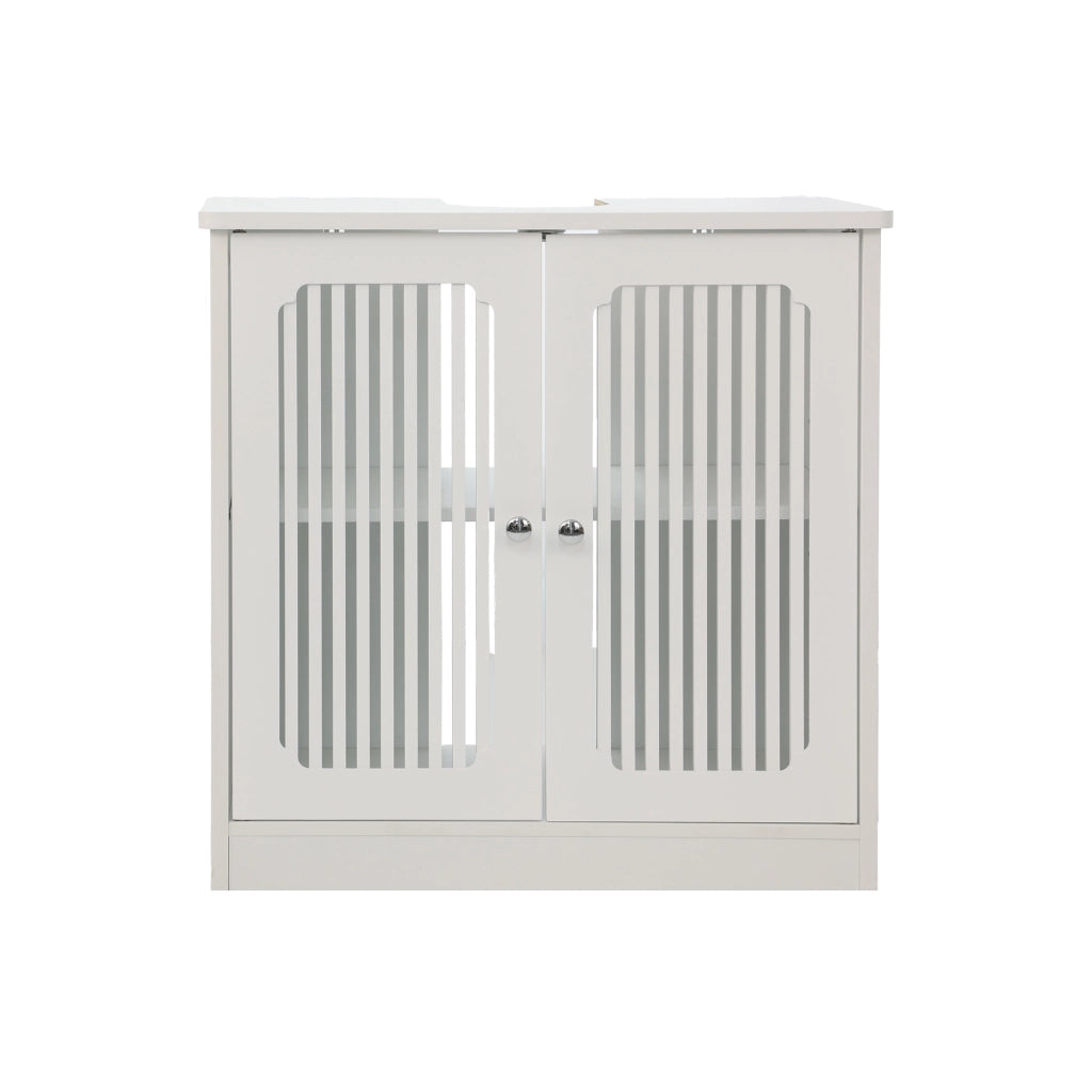 Mobile sottolavabo con 2 ante e ripiano regolabile per bagno in MDF e truciolato bianco