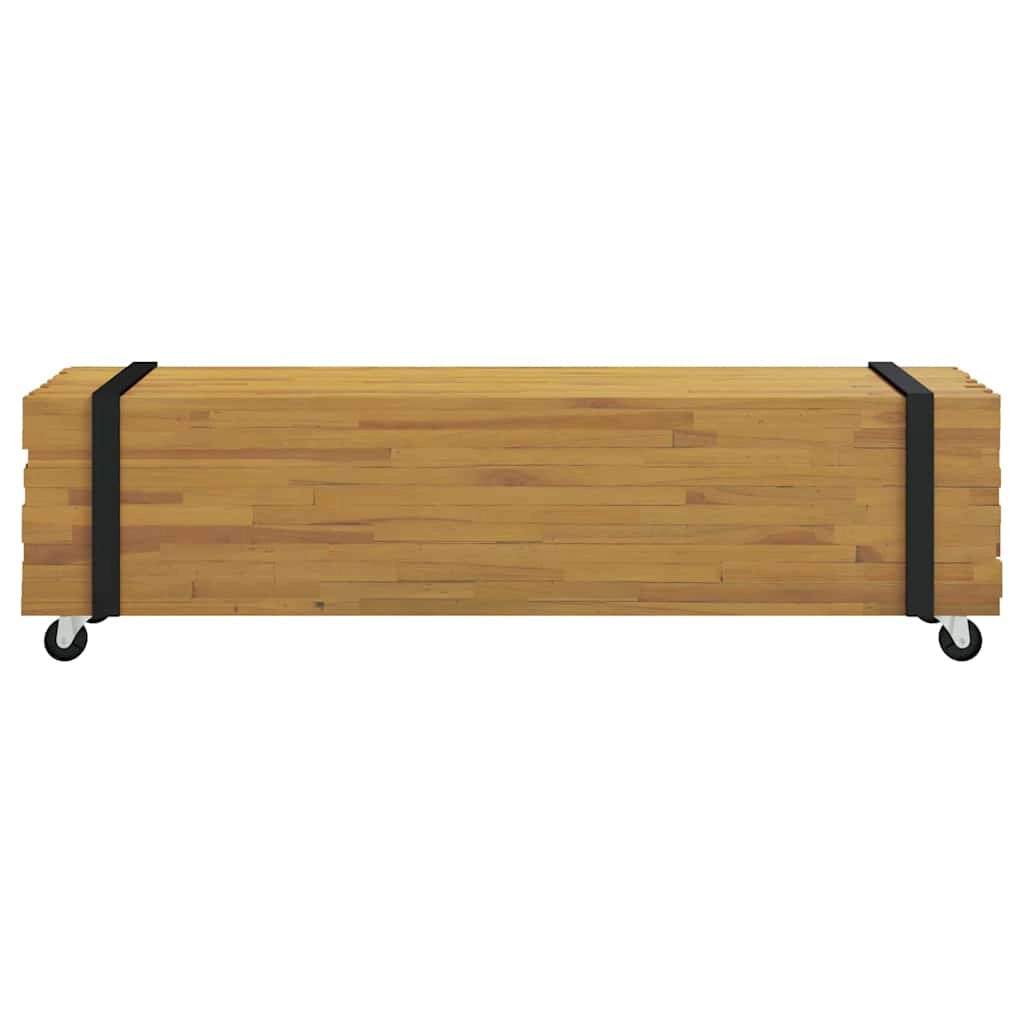 Mobile porta TV rettangolare moderno con ruote 110 x 30 x 30 cm in legno di teak marrone 02_0056684