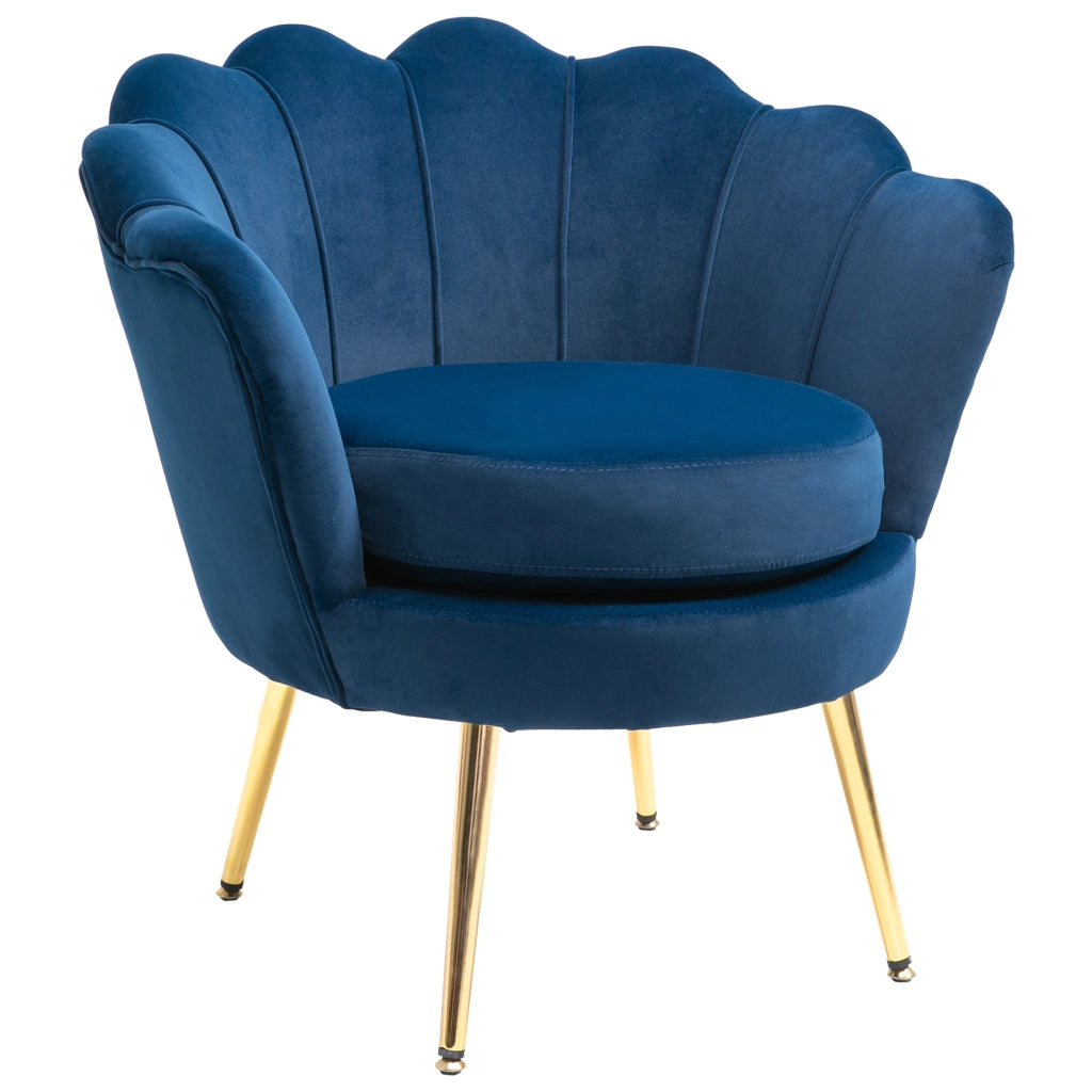Poltrona a Conchiglia, Poltroncina Vintage, Poltroncina da Camera e Salotto, Design Elegante, con Schienale Alto, 76x67x74cm, Blu