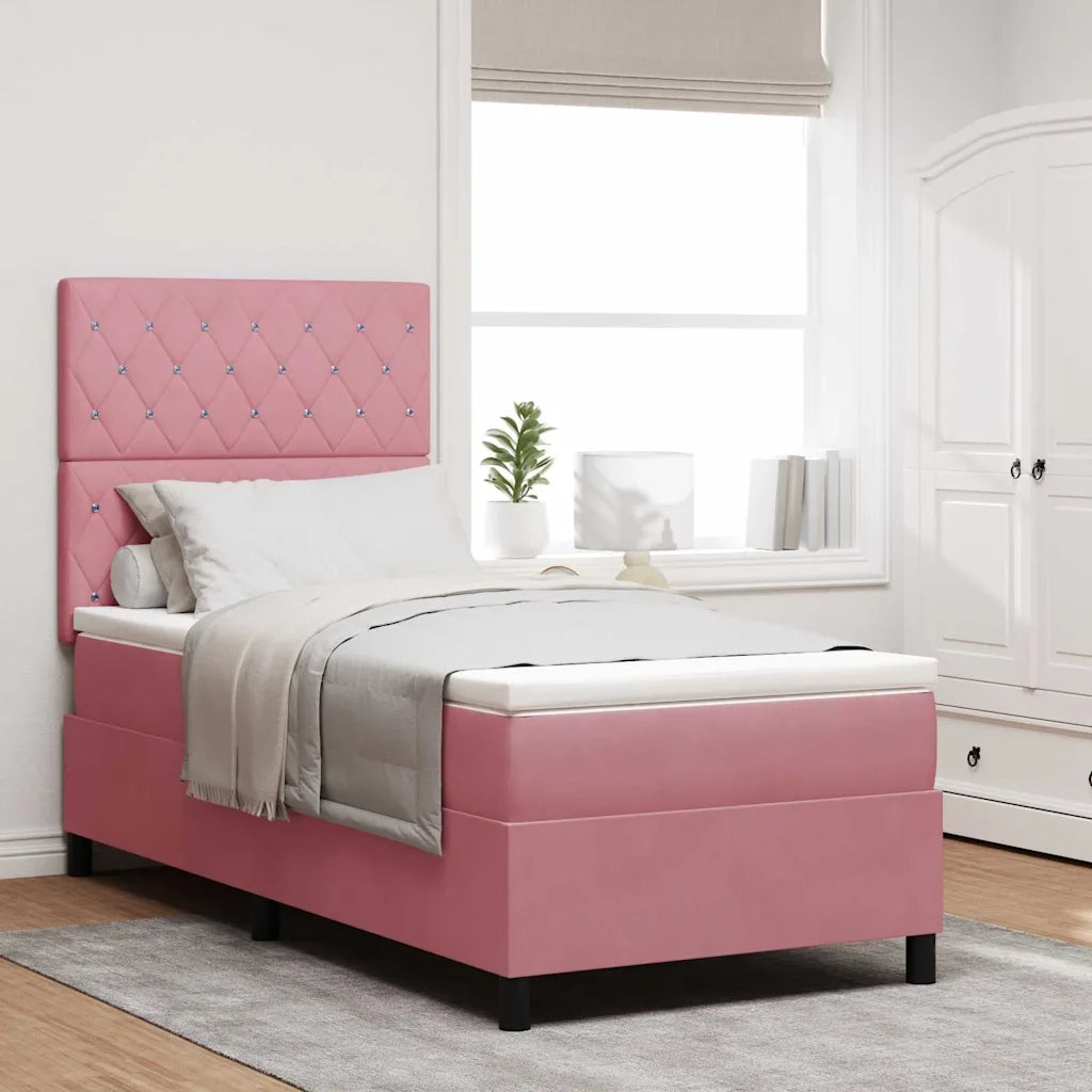 Letto a Sorgente LED con materasso Rosa 90 x 200 cm Tessuto