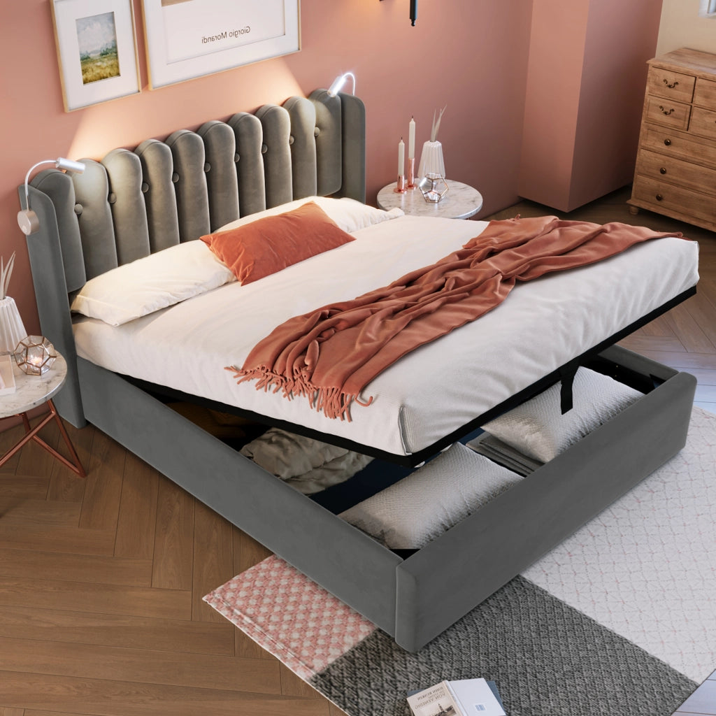 letto imbottito velluto grigio 140x200 cm
