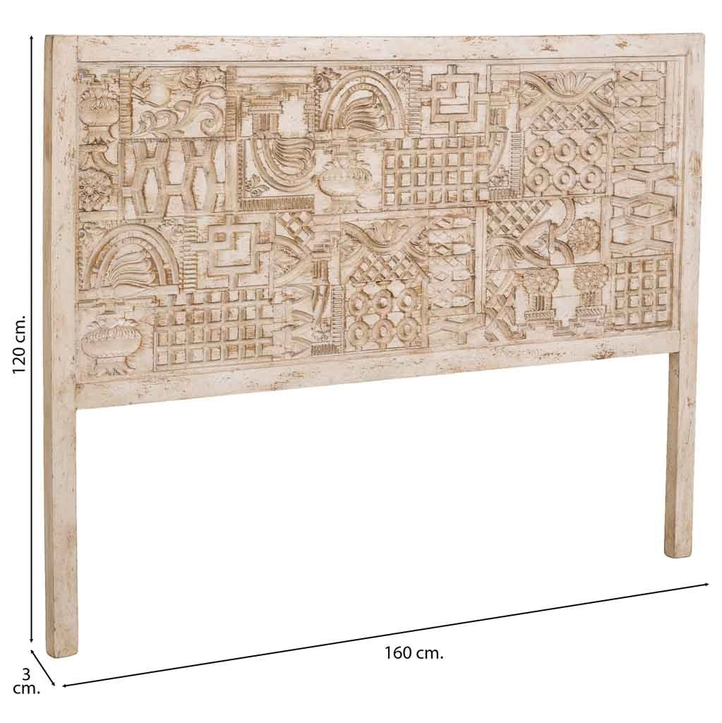 Testiera in legno beige intagliata a mano 160x3x120h cm