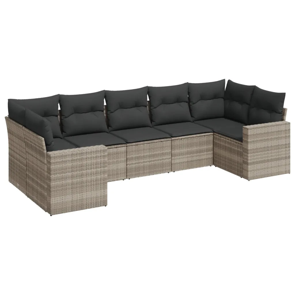 Set Divani da Giardino 7pz con Cuscini Grigio Chiaro Polyrattan