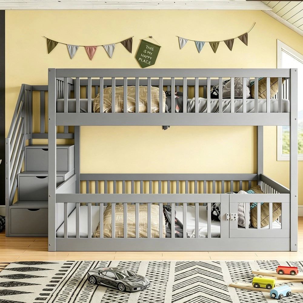 Letto a Castello 140x200 con Cassetti e Scala ¨C MINIMAL ¨C Grigio, Legno