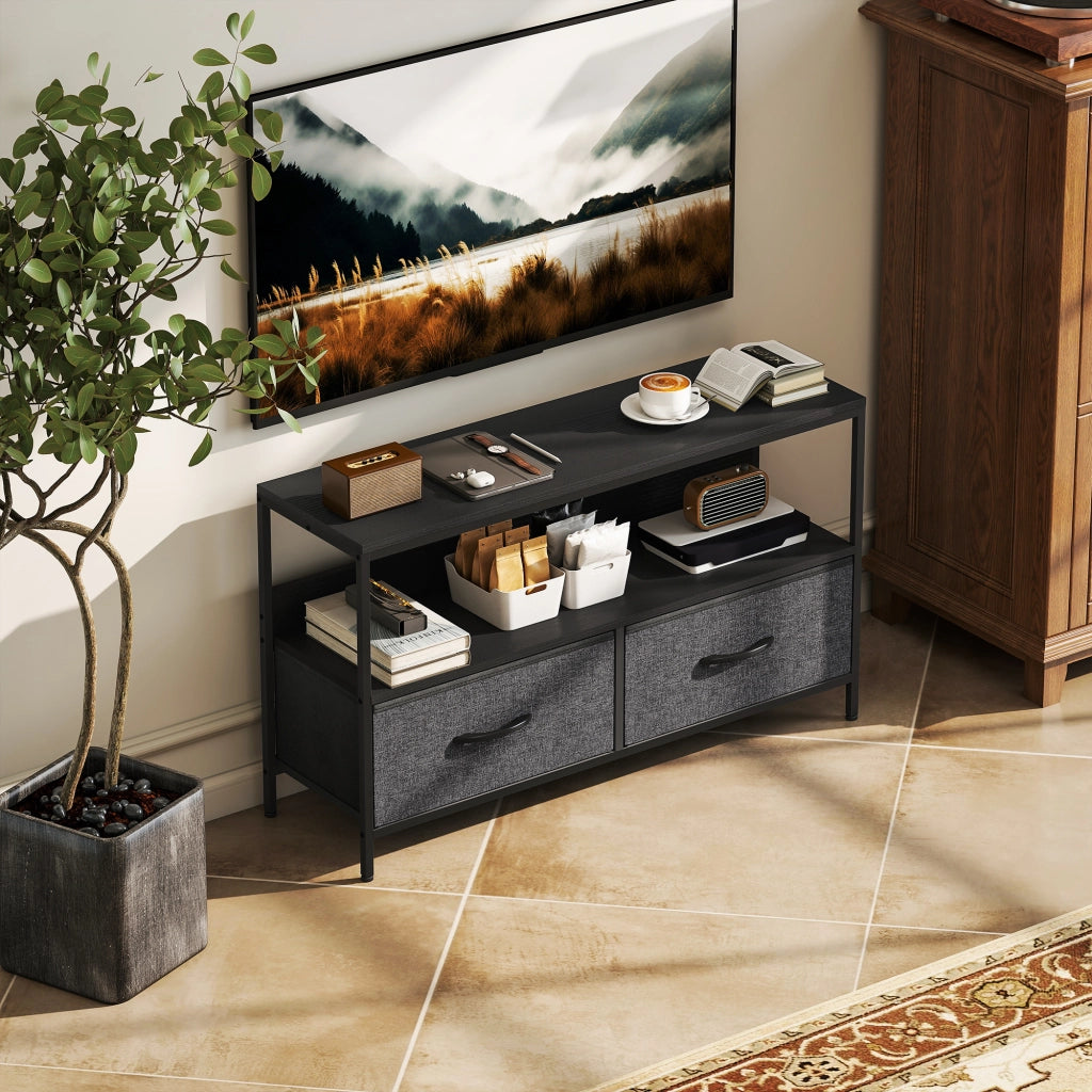Mobile TV con 2 cassetti ¨C Xylo ¨C grigio scuro, acciaio, 98x29x56 cm, fino a 47 pollici