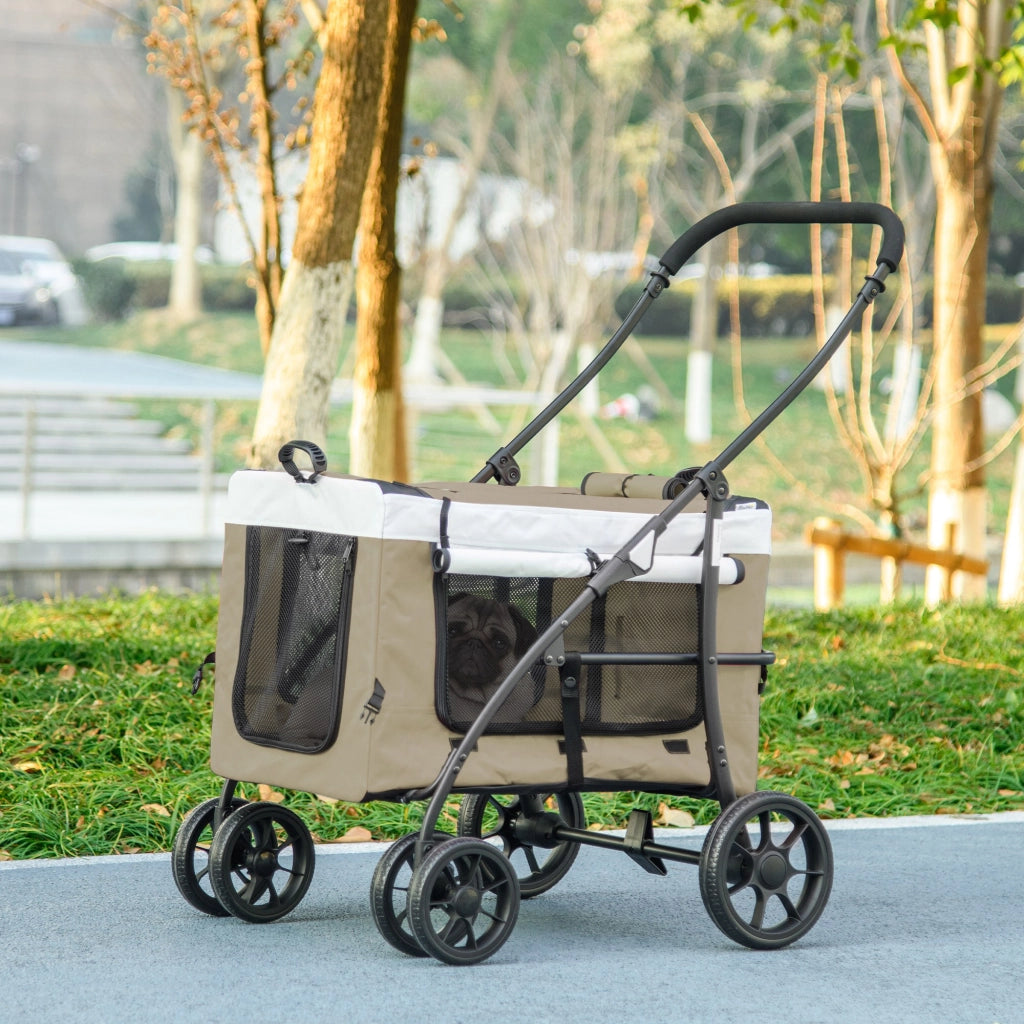 Carrello per cani pieghevole con cestino rimovibile ¨C zephmum ¨C Nero Khaki Bianco 81x58x97.5 cm
