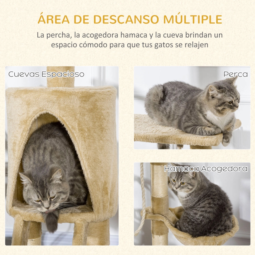 Tiragraffi per gatti con casetta e scala ¨C Xylo ¨C 55x30x95 cm marrone felpa