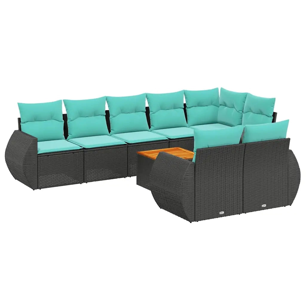 Set Divani da Giardino 9 pz con Cuscini Nero in Polyrattan 3225091