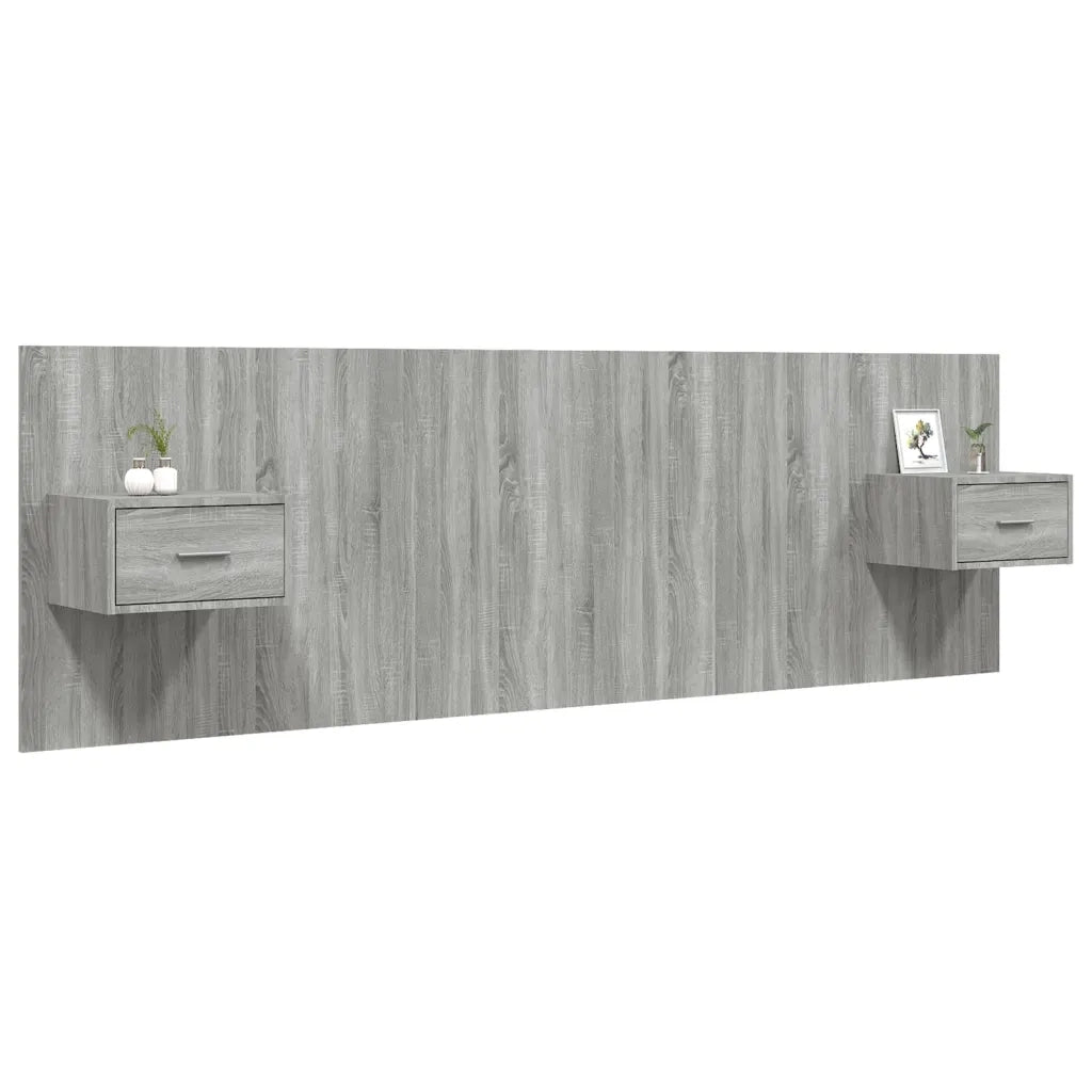 Testiera Letto con Comodini-Testiera con Contenitore in Legno Multistrato Grigio Sonoma 737219