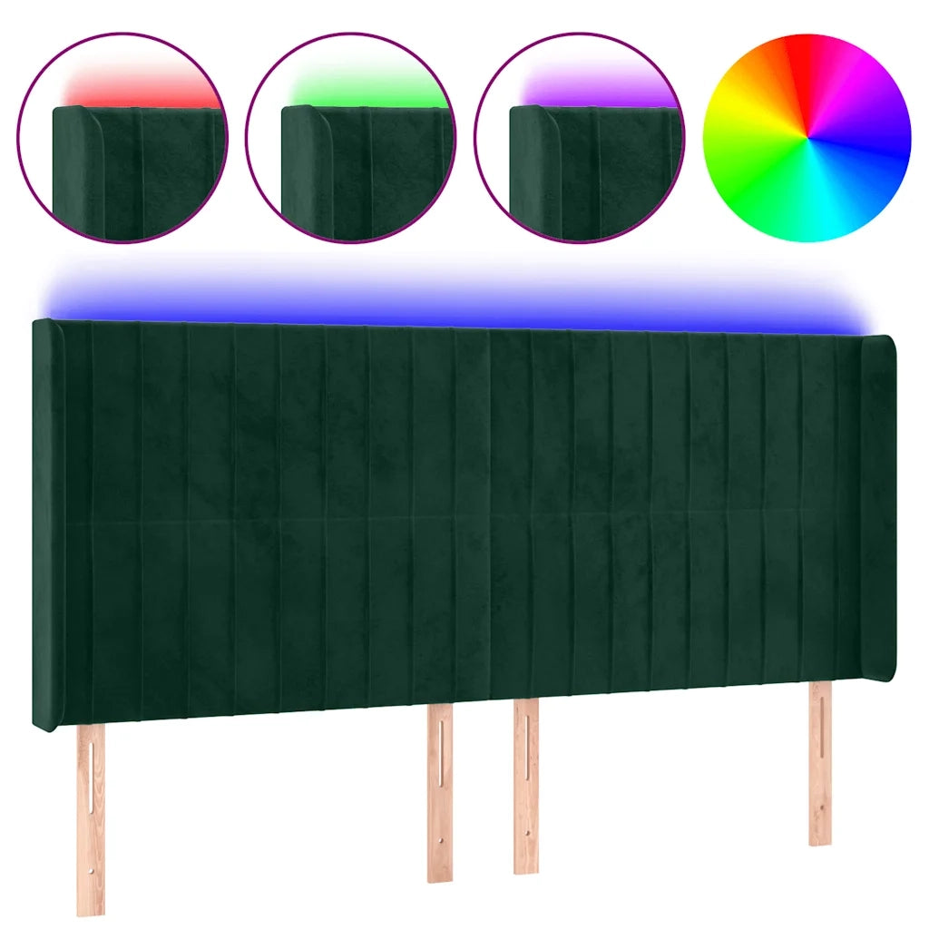 Testiera a LED Verde Scuro 163x16x118/128 cm in Velluto 3124343