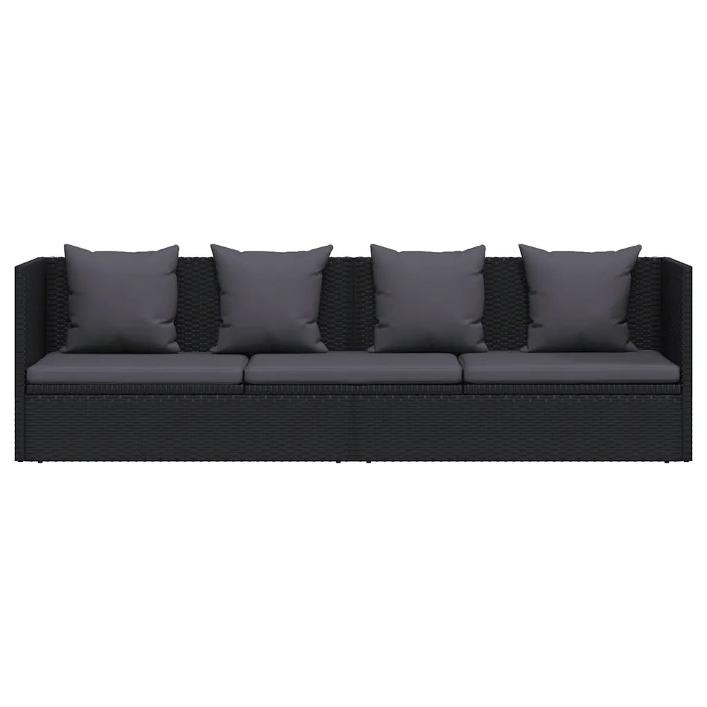 Lettino da Giardino con Cuscini in Polyrattan Nero