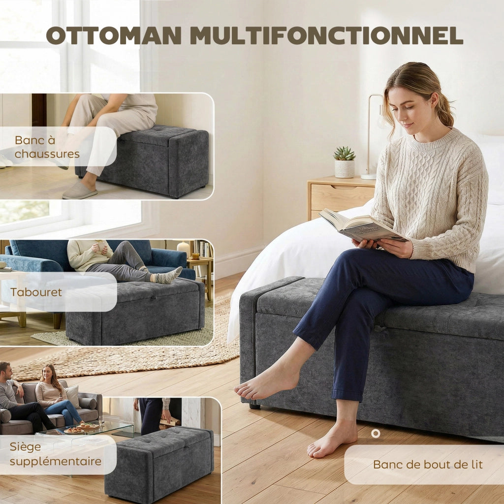 Pouf contenitore ¨C Xylo ¨C tessuto grigio scuro 122x48x44 cm