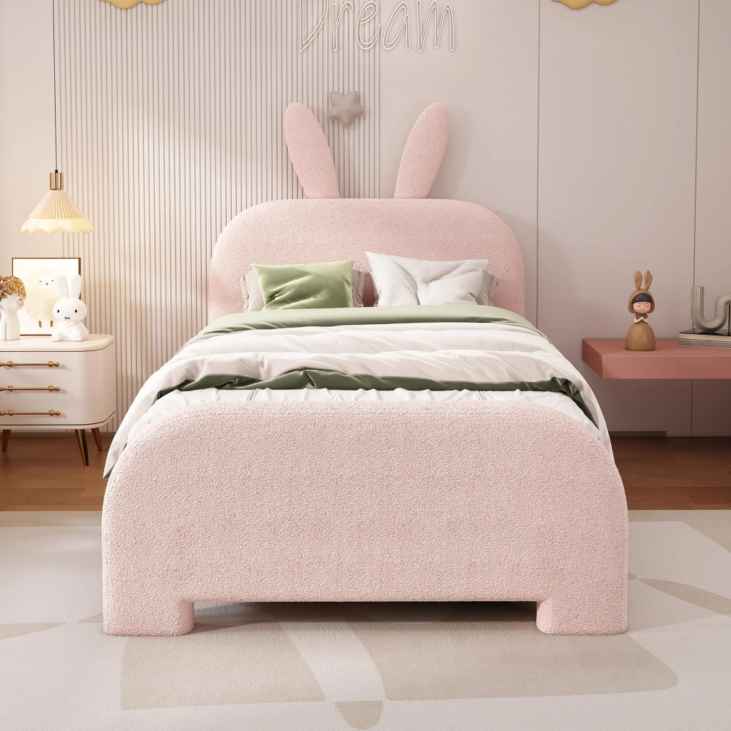 LETTO bambini 90x200 cm rosa in Plush e MDF con 2 cassetti
