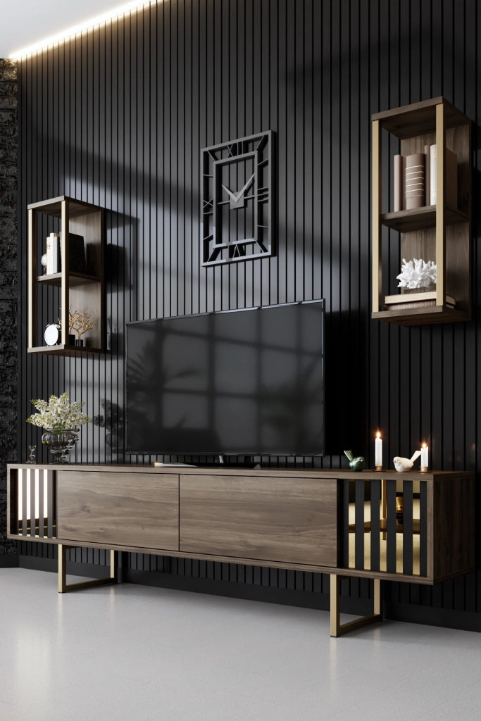 Porta TV in legno "Gold Line" - 180 x 30 x 48 cm - NoceNero