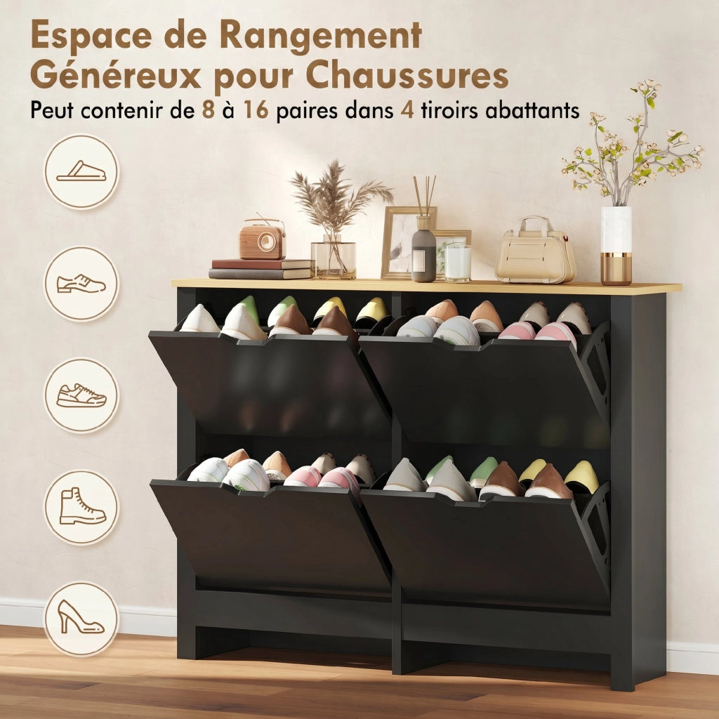 Scarpiera con 4 ante ribaltabili ¨C Xylo ¨C Nero e legno naturale 16 paia