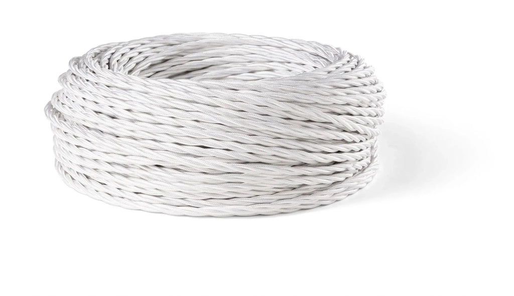 Rolla 50 mt cavo elettrico a treccia 3x0,75 mm rivestito in tessuto bianca