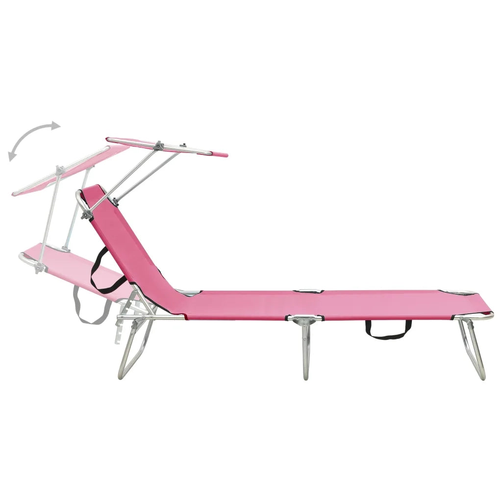 Lettino Prendisole Pieghevole con Baldacchino Rosa in Alluminio 310363