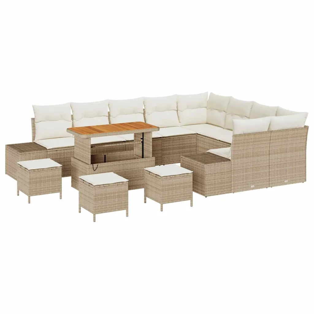 Set Divano da Giardino con cuscino 13 pcs Beige Poly Rattan 3364781