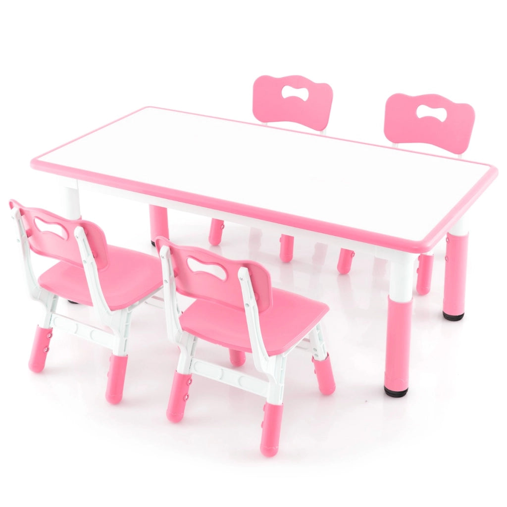 Set tavolo per bambini e 4 sedie multiattivit¨¤, Scrivania regolabile in altezza con piano graffiti Rosa-Tavoli e sedie