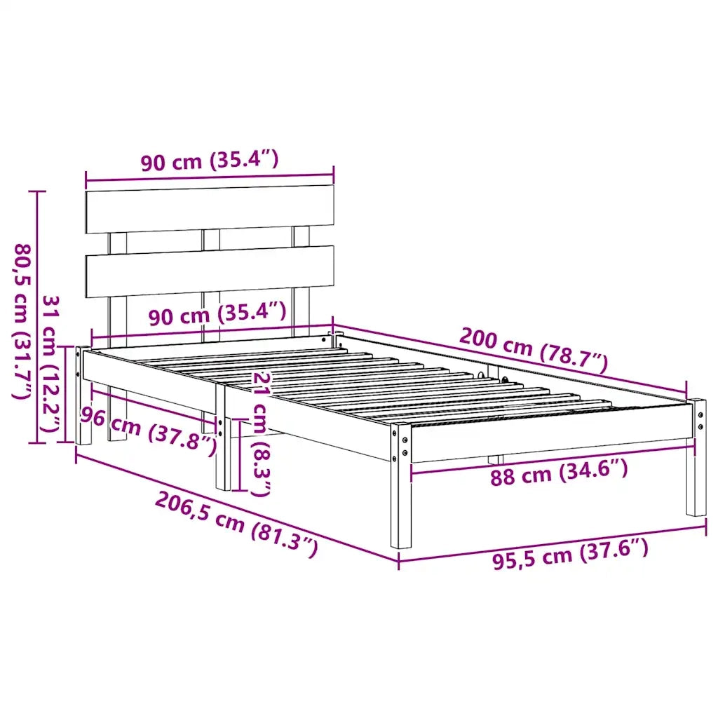 Struttura del letto Marrone 90 x 200 cm Legno massello di pino 872139