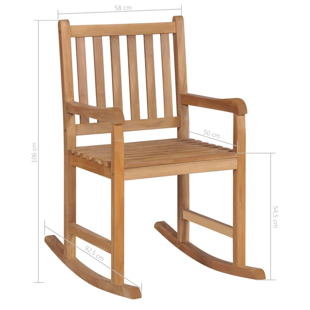 Sedia a Dondolo con Cuscino Rosso a Quadri in Massello di Teak 3062770