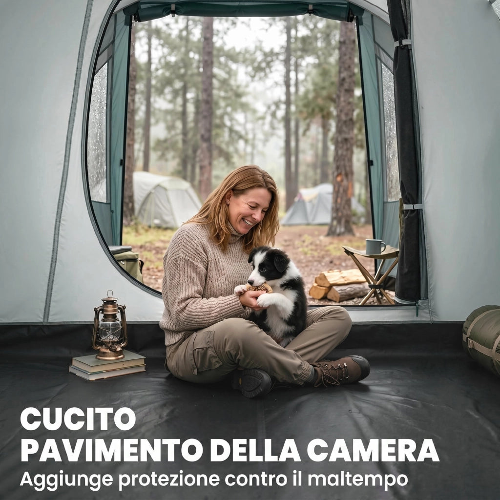 Tenda da Campeggio 3 Posti Impermeabile a Tunnel ¨C zephmum ¨C Verde 460x260x190 cm