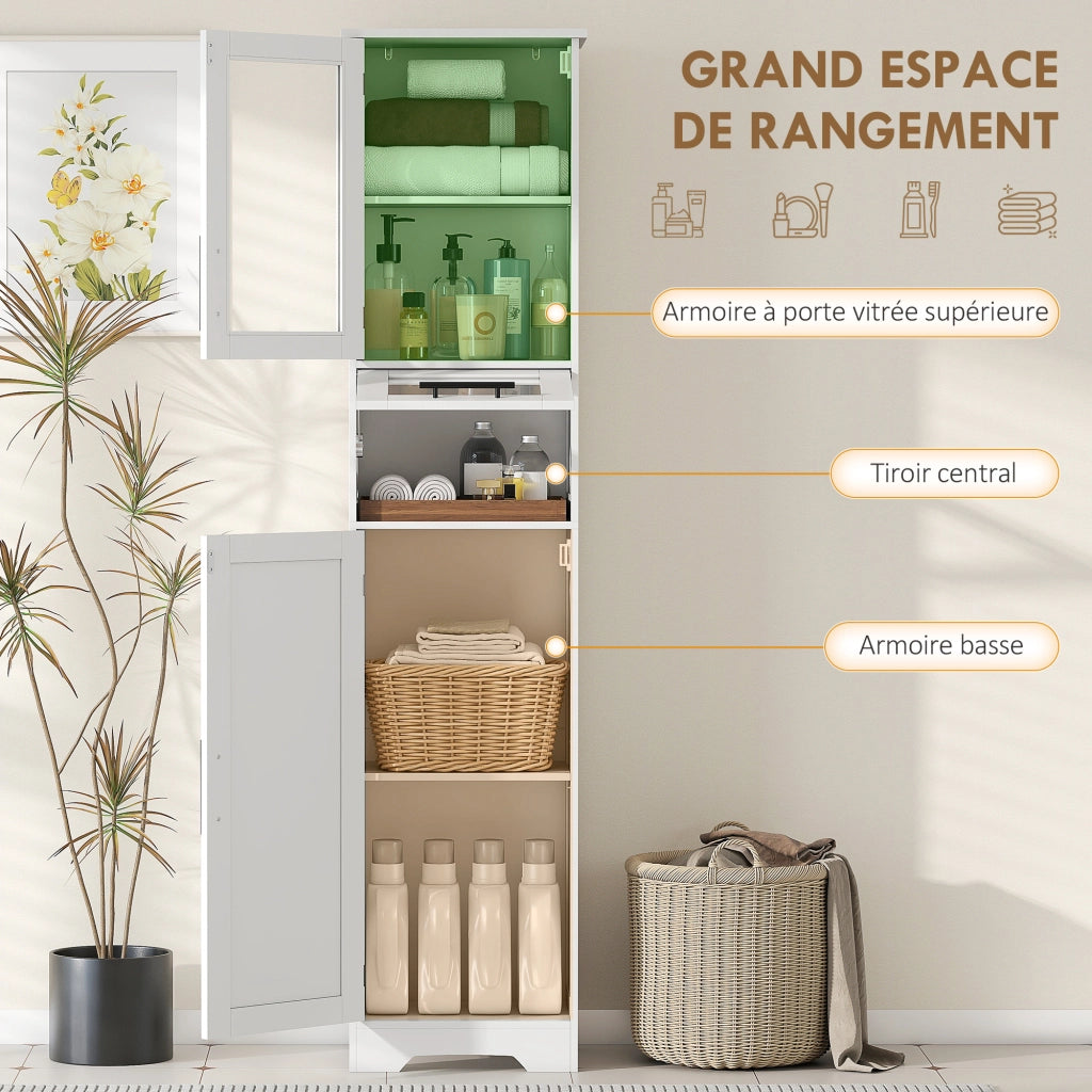 Mobile colonna bagno ¨C Xylo ¨C bianco con cassetto, 2 ante e ripiano regolabile, 40x31x170 cm
