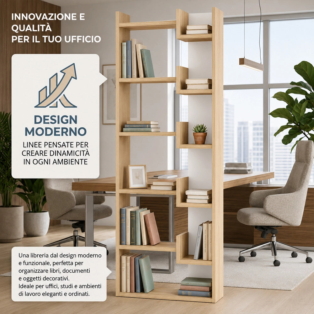 Libreria a 6 Ripiani Quercia e Bianco Scaffalatura Verticale 60.5x22x162.5 cm