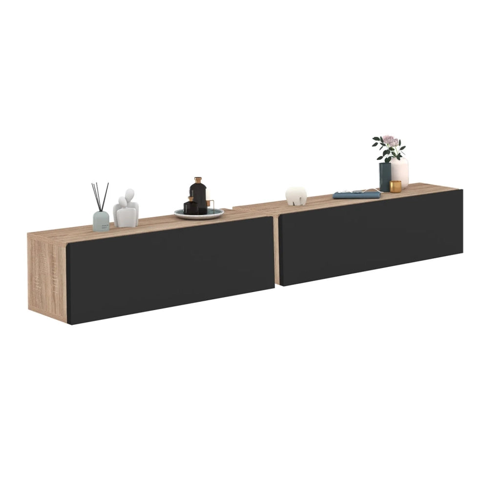 IDMarket - Set di 2 scaffali a muro ELYOS a 1 anta in legno e nero