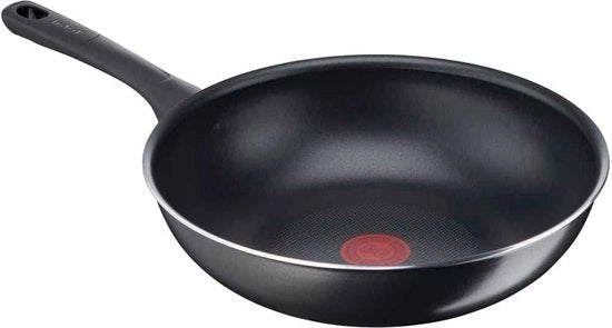 Wok 28cm con Rivestimento Antiaderente in Titanio - Segnale Termico - Facile da Pulire - Nero