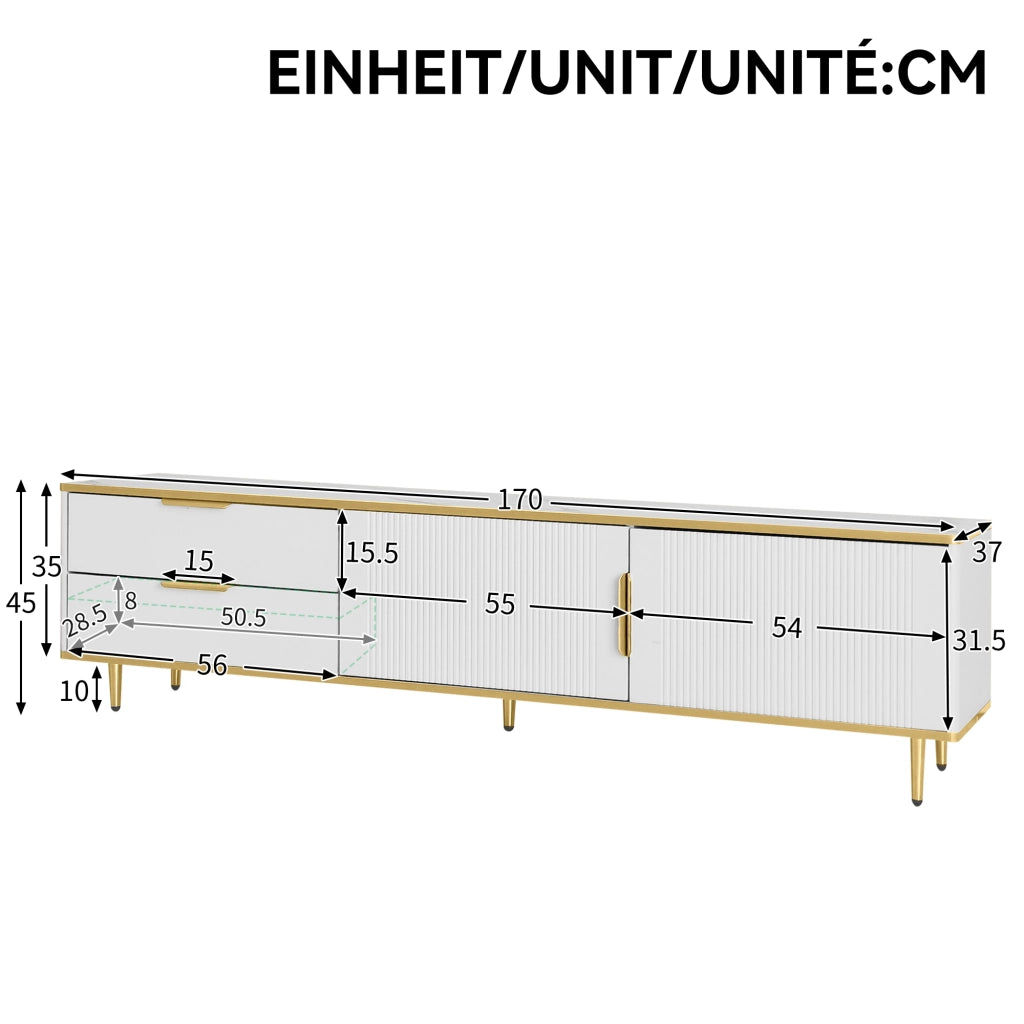 MOBILE TV Con 2 cassetti 170x37x45 cm Bianco e Oro