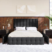 letto imbottito lino nero 140 x 200 cm