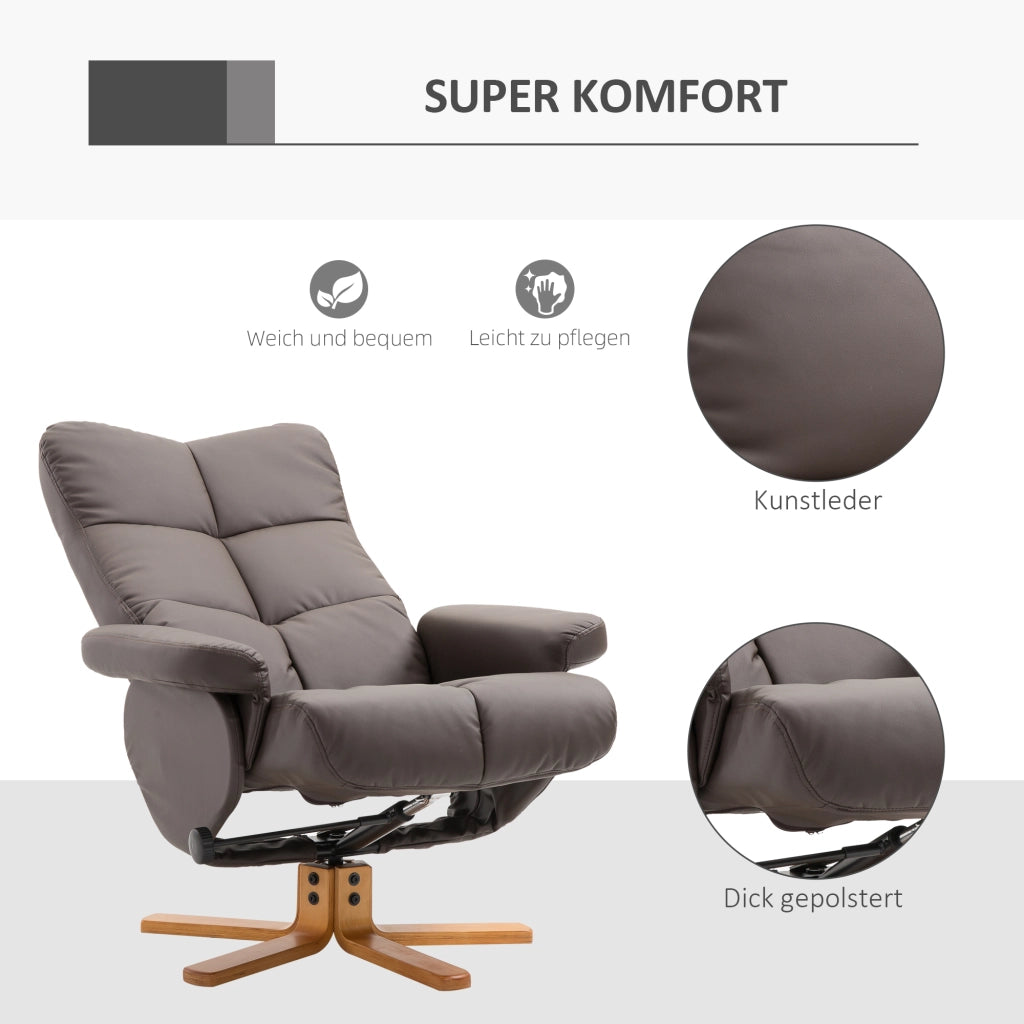 Poltrona Relax Reclinabile 360¡ã Girevole con Poggiapiedi ¨C Minimal ¨C Marrone in Similpelle