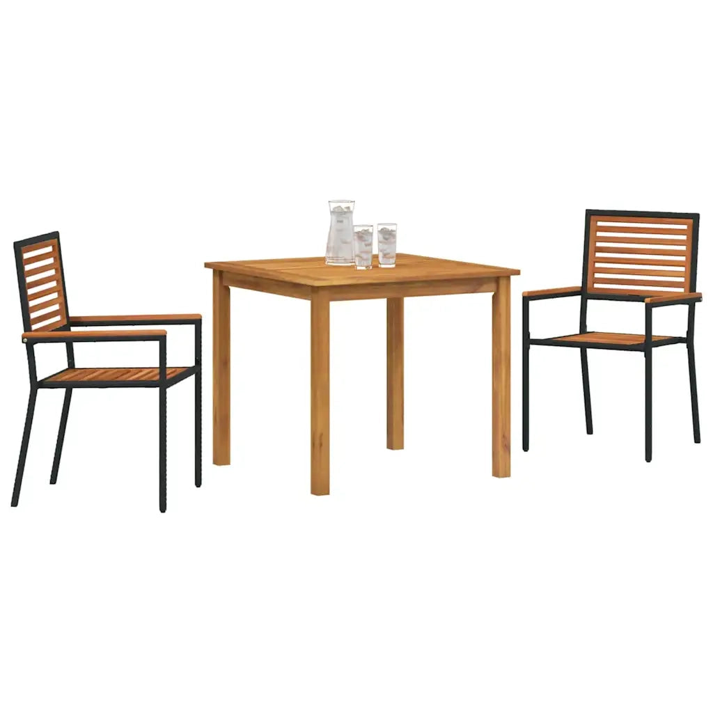 Set da Pranzo per Giardino 3 pcs Nero Legno di Acacia Massello
