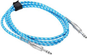 Cavo di collegamento per chitarra, 6 piedi 1/4 pollici a 1/4 pollici, angolo retto a retto, cavo jack elettrico per chitarra, basso, bianco-azzurro con connettori resistenti.