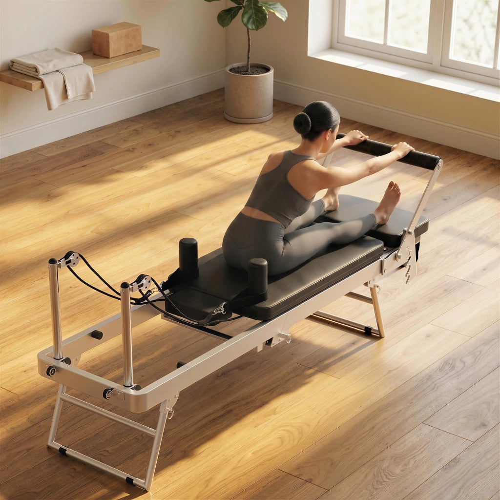 Reformer Pilates Pieghevole per Casa con 2 Bande Elastiche