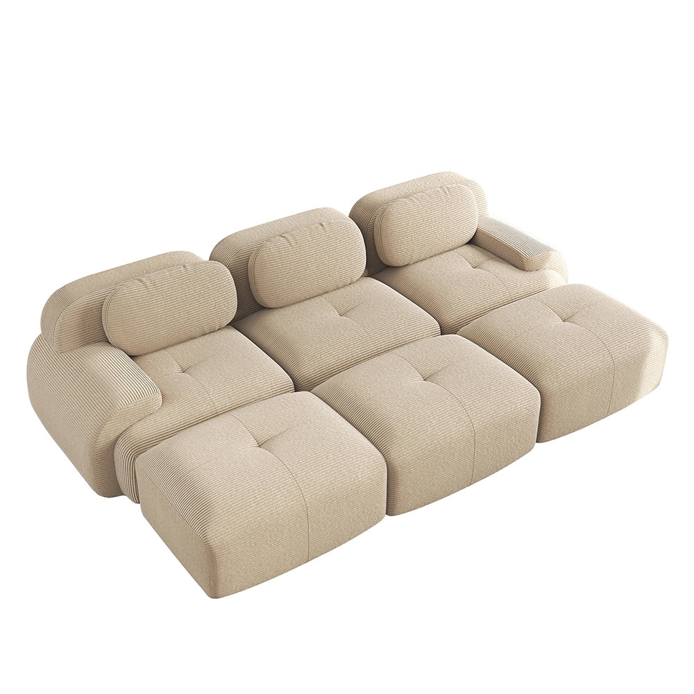Set 3 posti + 3 pouf in velluto - Xylo - Braccioli XL, imbottitura 32D, home cinema, beige