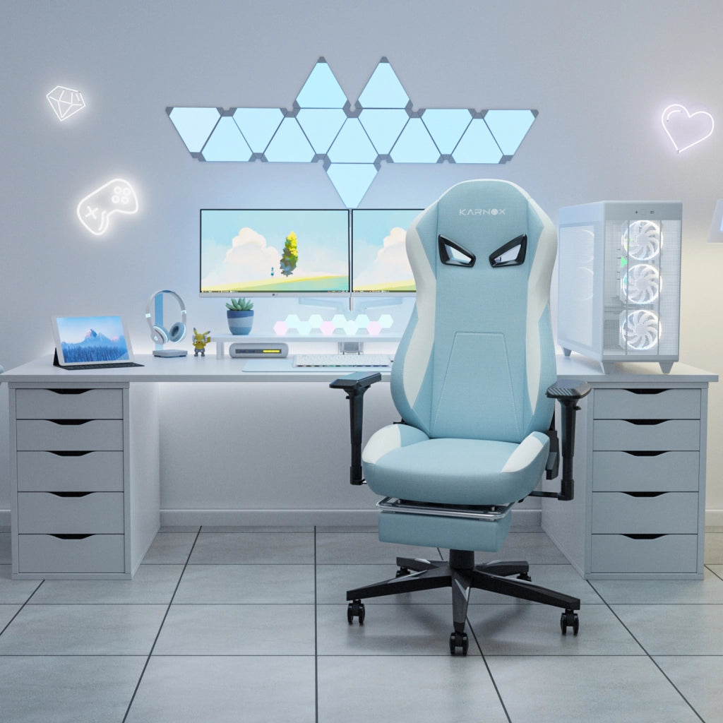 Sedia da gaming ergonomica KORNOX in tessuto con poggiapiedi per adulti, sedia da ufficio con schienale alto, sedia da gaming da corsa in tessuto rego