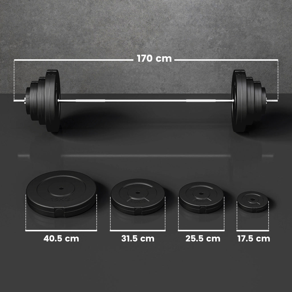 Set Bilanciere con Dischi 70kg ¨C Xylo ¨C 8 Pesi Acciaio Regolabile Antiscivolo 170x40.5cm Nero