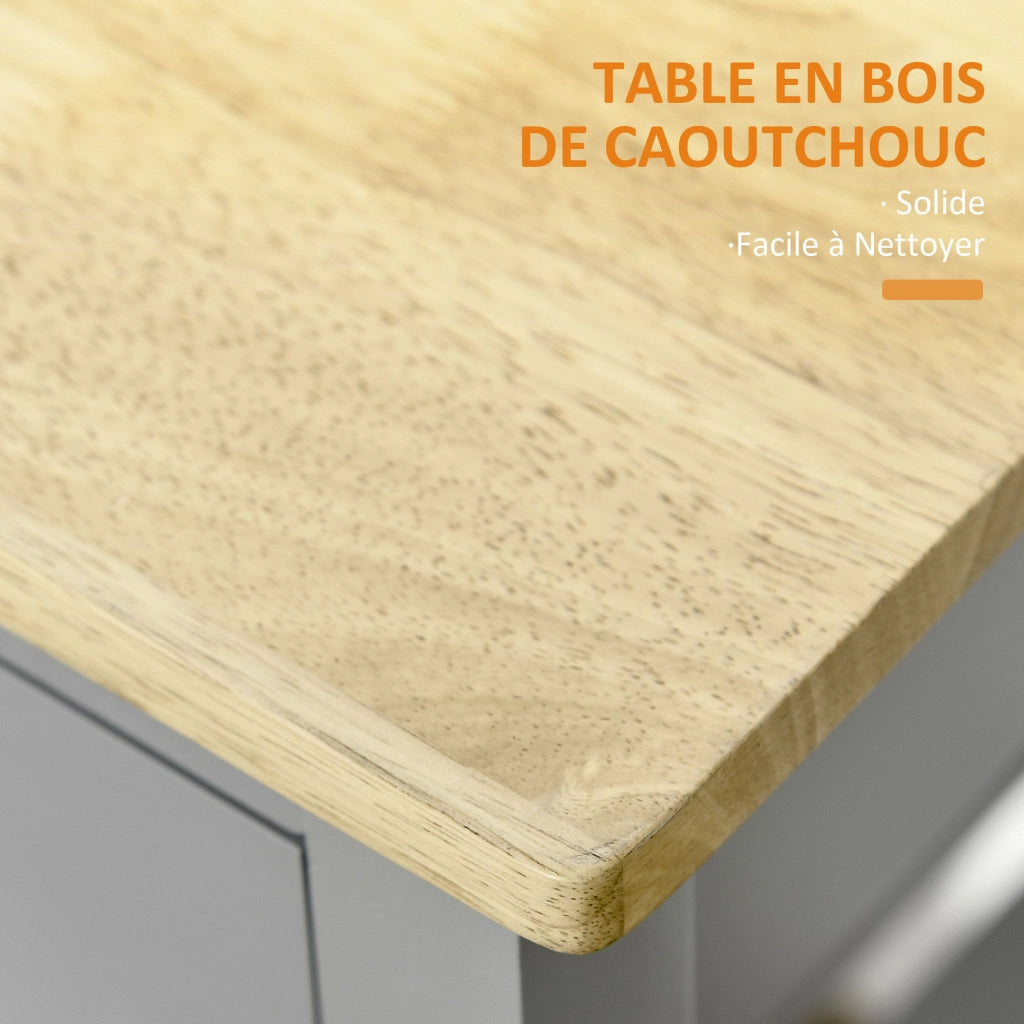 Carrello da cucina con ruote ¨C Xylo ¨C legno di hevea, 2 ripiani, 1 cassetto