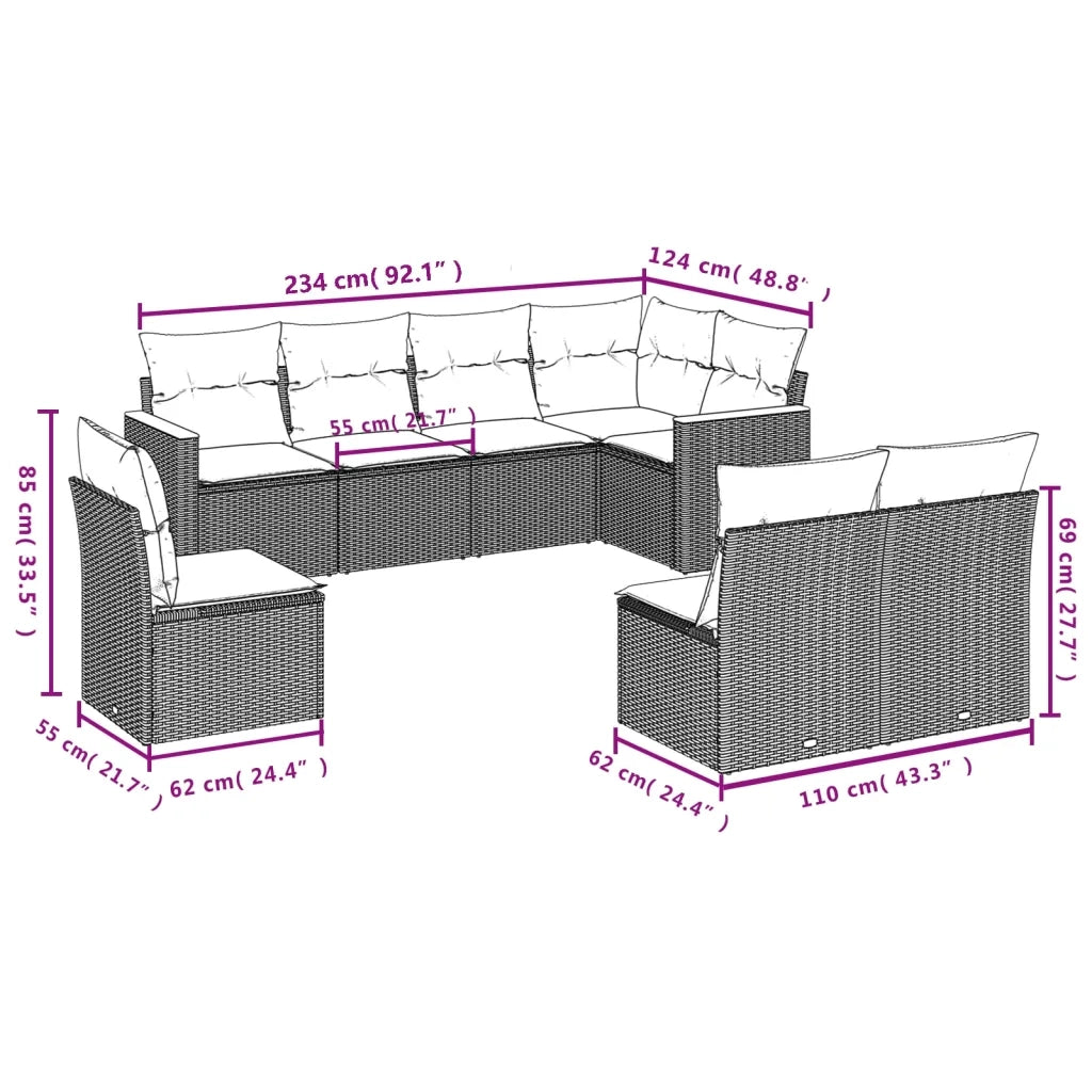 Set Divani da Giardino con Cuscini 8 pz Nero in Polyrattan
