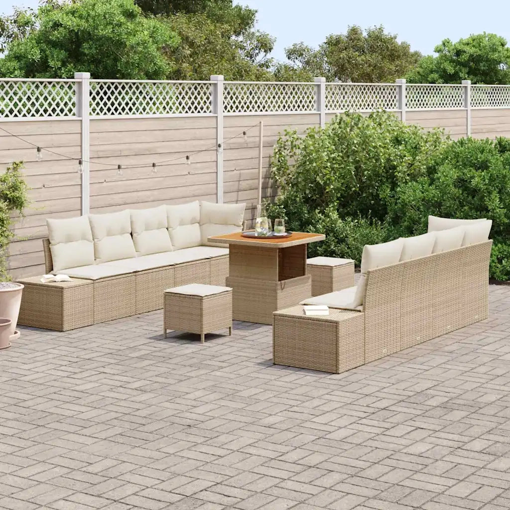 Set Divano da Giardino con cuscino 11 pcs Beige Poly Rattan