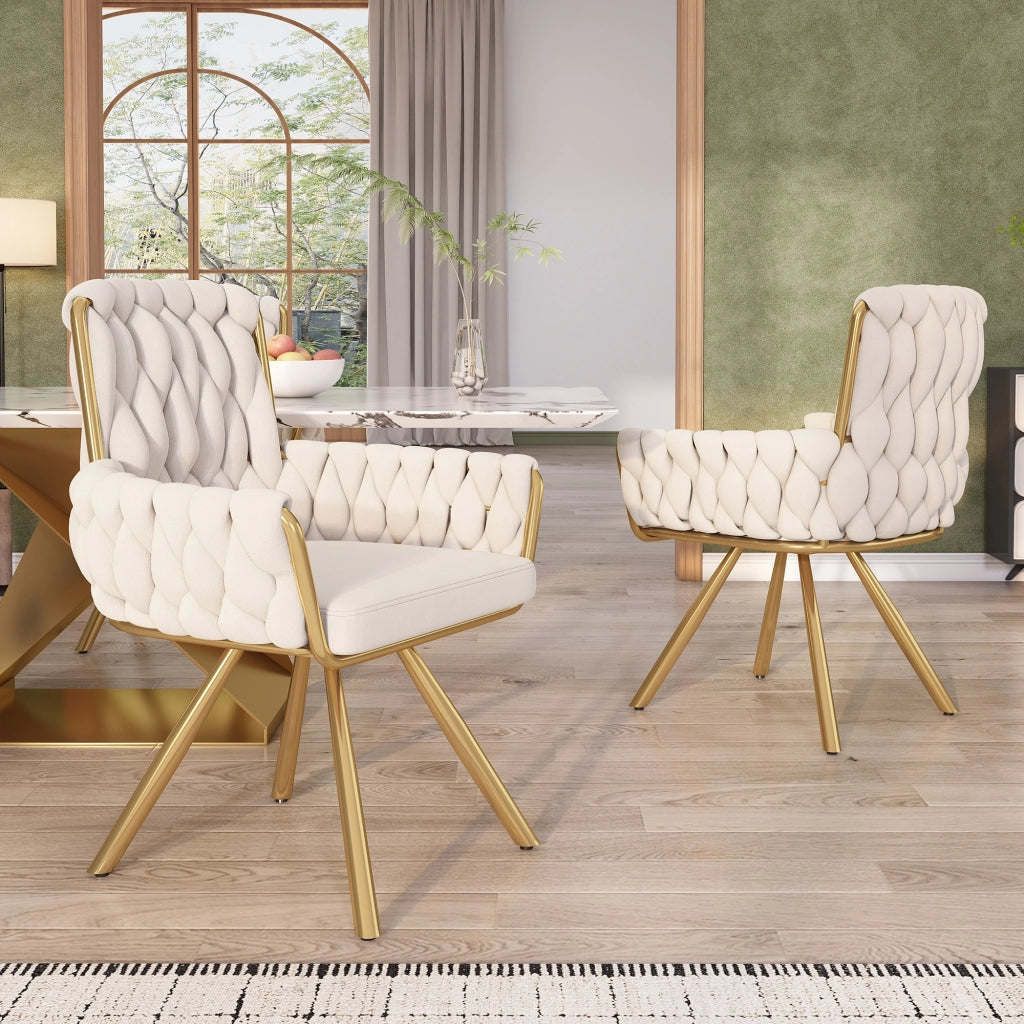 Sedia da pranzo girevole 360° in velluto con schienale alto e braccioli set da 2 struttura in acciaio beige