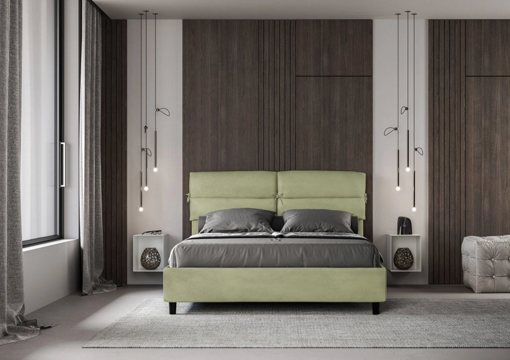 BS COM Letto matrimoniale senza rete imbottito 160x190 microfibra tè verde