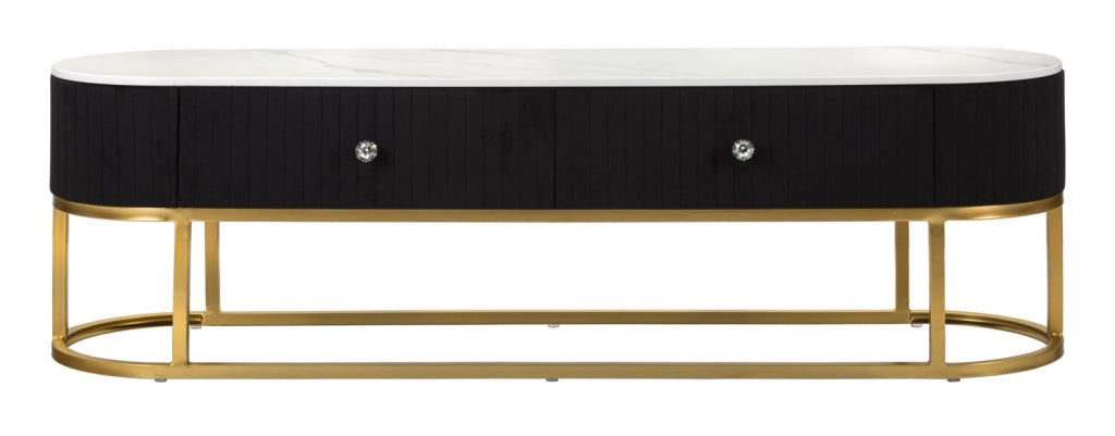 Mobile porta tv metallo dorato, tessuto nero e similmarmo, cassetti 150x42x45cm Montpellier
