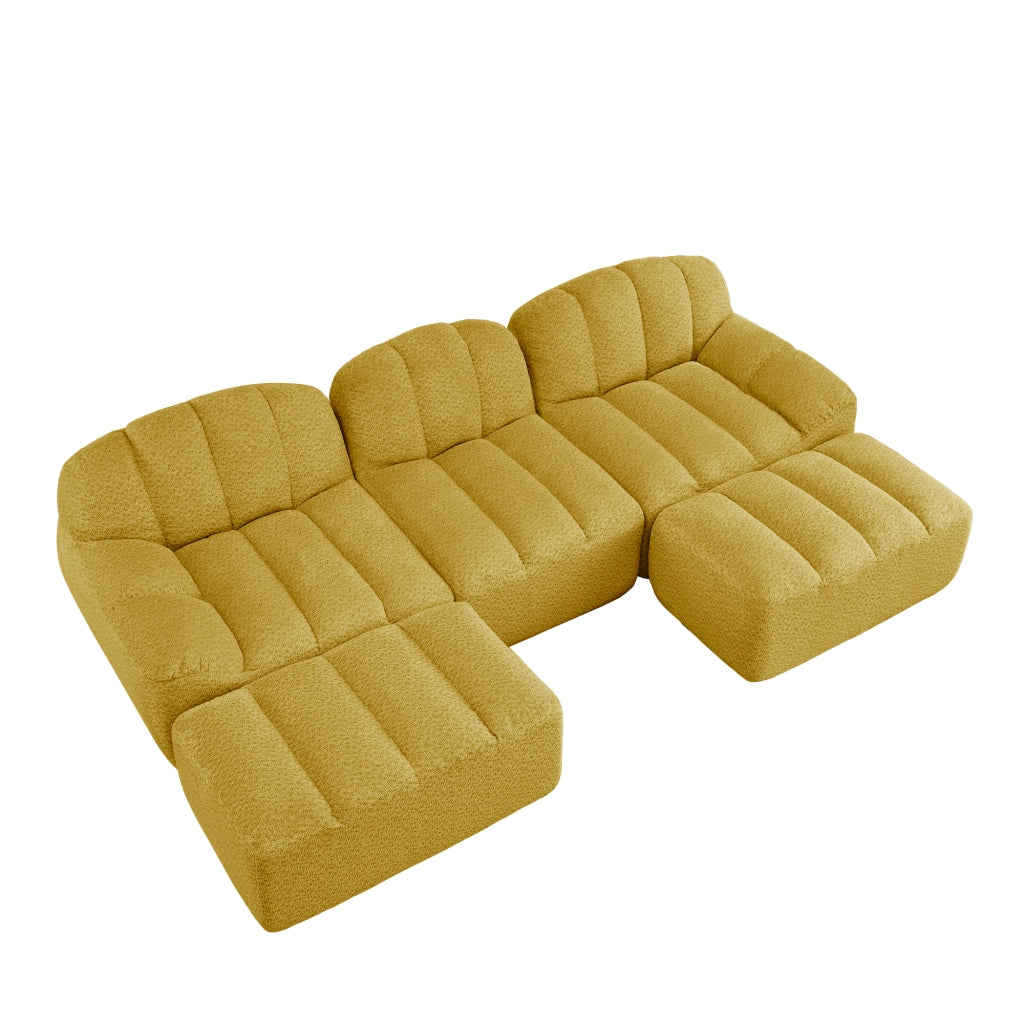 Divano modulare a 3 posti a forma di U con 2 pouf - Zephmum - Schiuma ad alta densit¨¤ 32D, seduta profonda, tessuto morbido, giallo