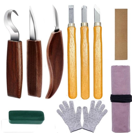 Set di 9 utensili per ceramica con impugnature in legno di noce, duraturi e comodi